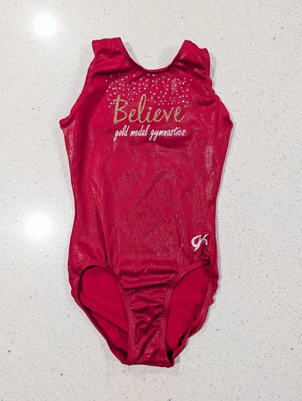 HOLIDAY GK Elite Gymnastics Dance Leotard Large CHRISTMAS Red Mystique Believe